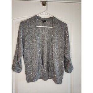 Express Womens Open Cardigan Gray Sparkly Sequin Silver Small